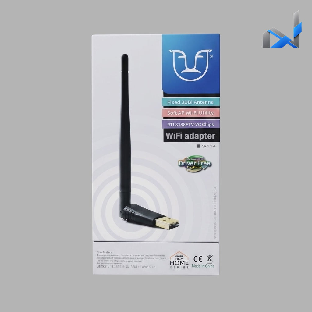 W114 USB WiFi Adapter with 3dBi Antenna – 2.4GHz Wireless Network Adapter